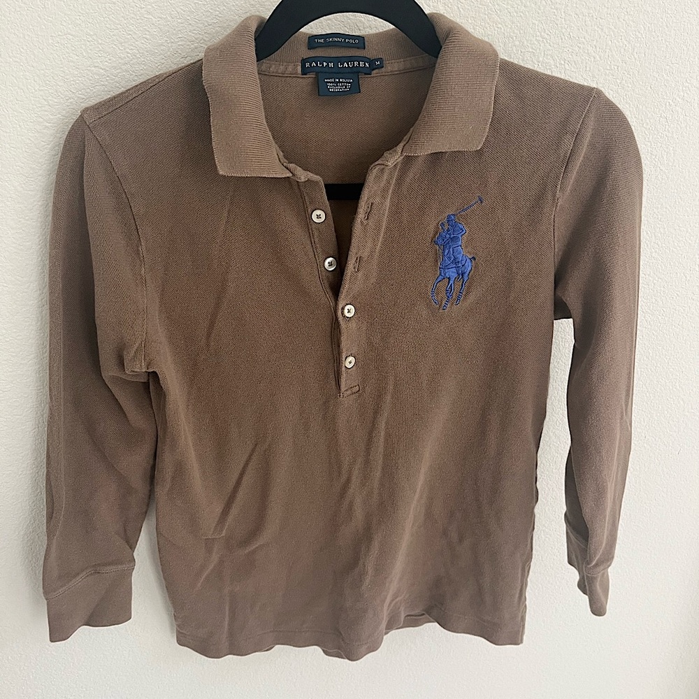 Ralph Lauren skinny polo shirt In brown size m